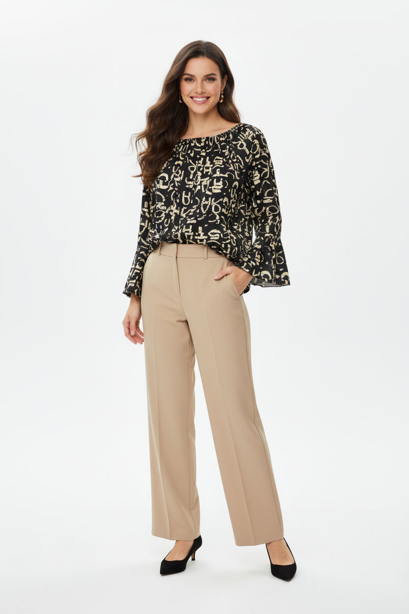 Black NO AGE women's blouse with a round neck and stylish design, perfect for casual or dressy occasions.