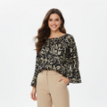 Black NO AGE blouse with a round neckline and fancy design, showcasing a stylish chemisier for women.