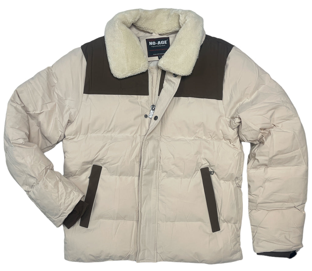 Blouson homme matelassé de la marque NO AGE, veste tendance avec rembourrage pour homme, vue de face.