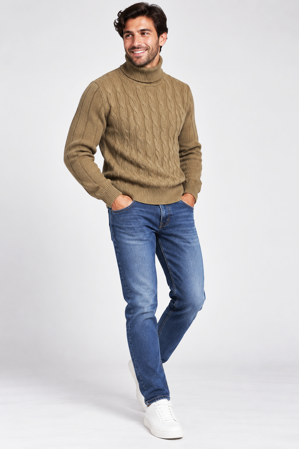 pull col roulé torsadé camel pour homme