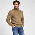 pull homme col roulé torsadé camel