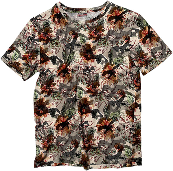 Men's camouflage print round neck T-shirt by NO AGE, featuring a relaxed fit and stylish design.