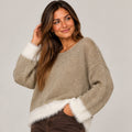 Pull bicolore pour femme beige ecru