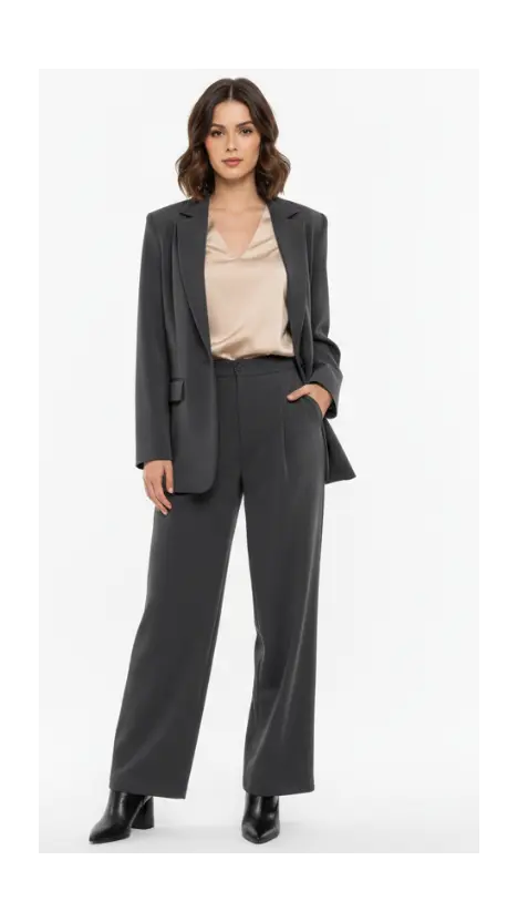 Pantalon wide leg à pinces taille normale gris NO AGE