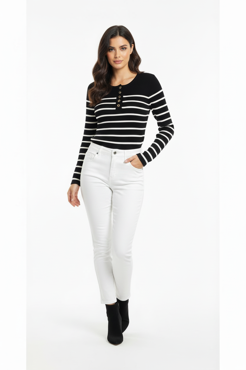 Pull femme à rayure moulant NO AGE