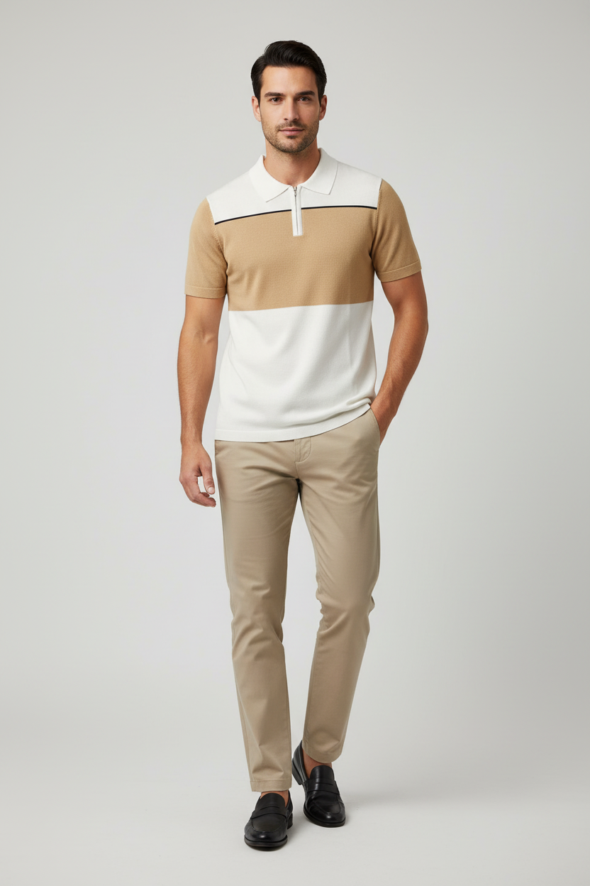 Polo homme en maille 2 tons