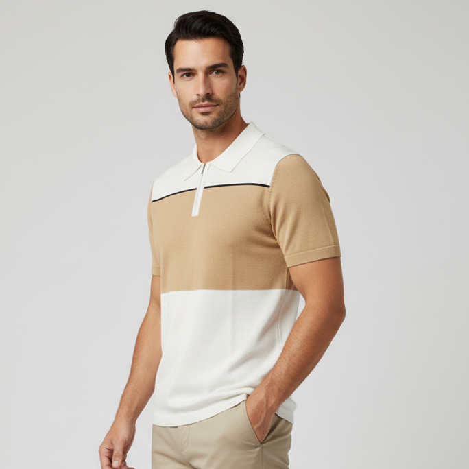 Polo homme en maille 2 tons