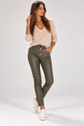Pantalon slim femme huilé kaki pushup