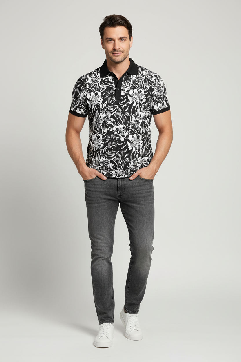Polo en coton imprimé HIBISCUS