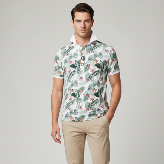 Polo en coton imprimé maille piqué