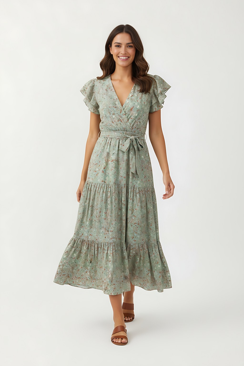 Robe longue femme en liberty en viscose de la marque NO AGE, motif floral léger et tissu fluide visible sur l'image.