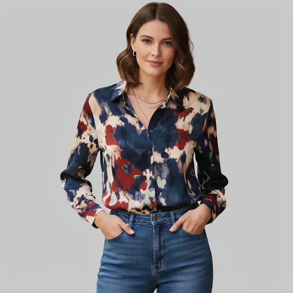 Chemisier femme fantaisie à pois NO AGE, blouse légère avec imprimé à pois, manches longues et col classique.