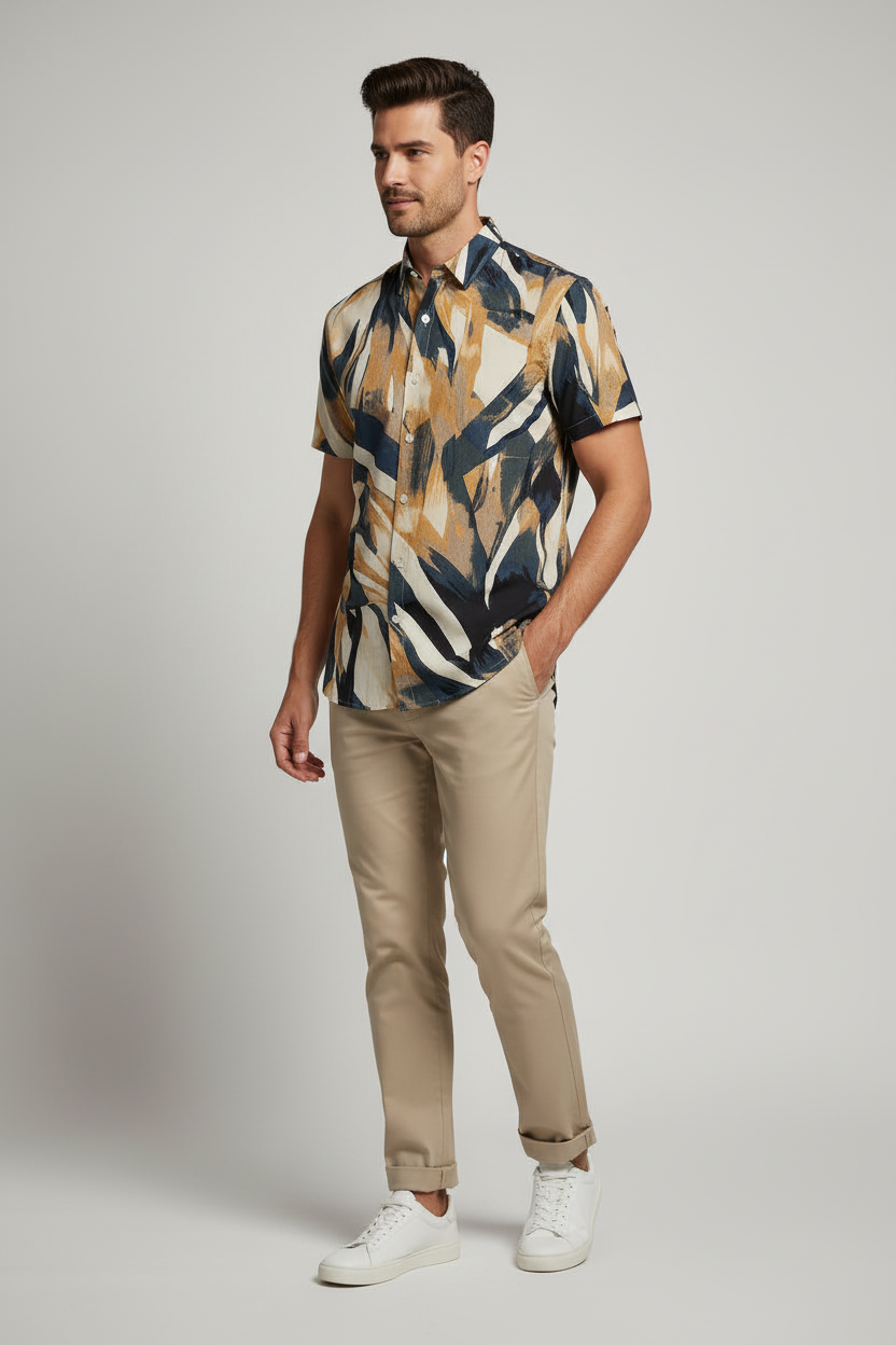 Chemisette regular imprimé camouflage en viscose