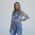 Blue printed women's chemisier by NO AGE featuring a stylish design and comfortable fit.