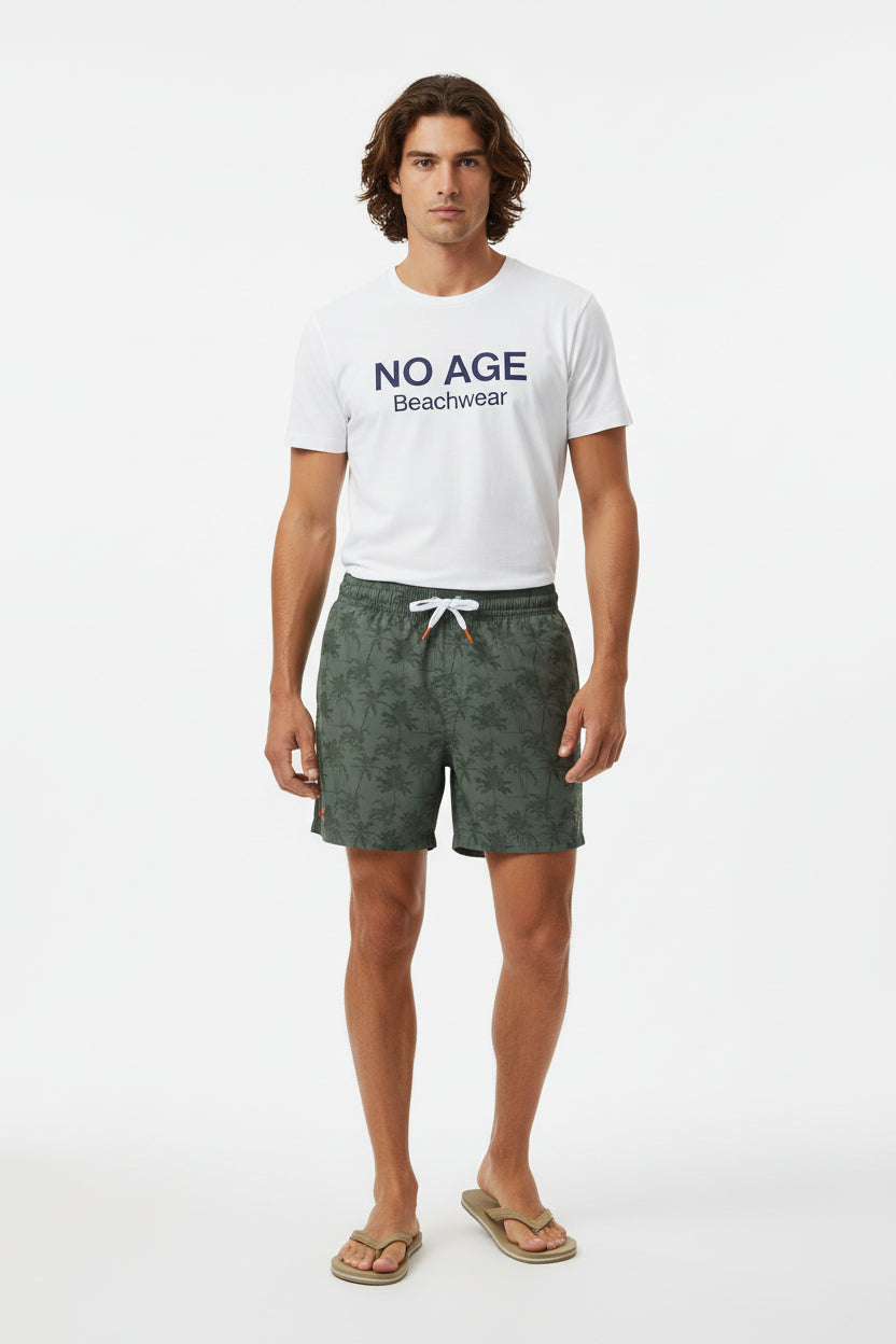 Short de bain homme NO AGE avec motif palmier, idéal pour les journées à la plage ou à la piscine.