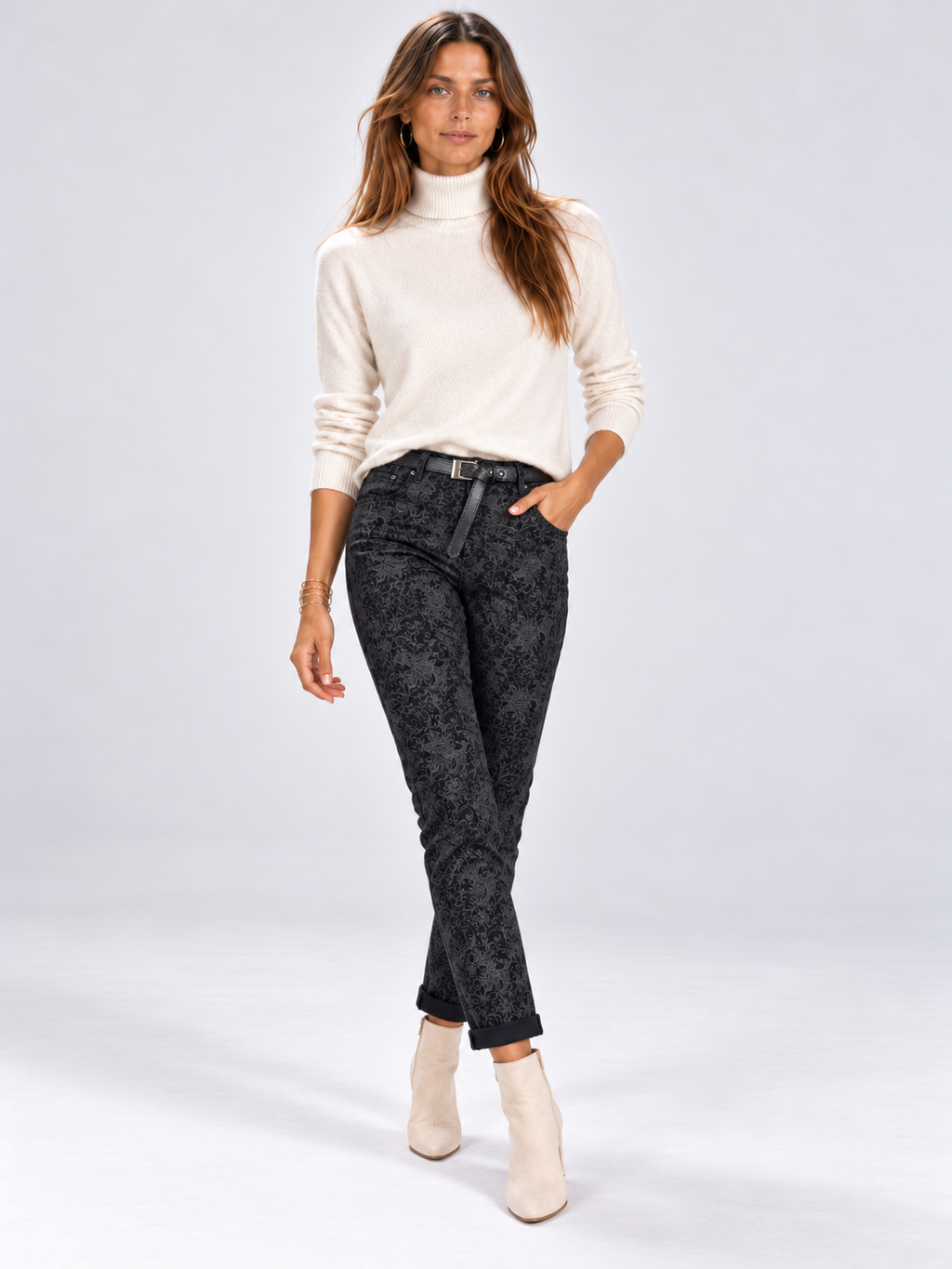 Pantalon femme imprimé avec ceinture