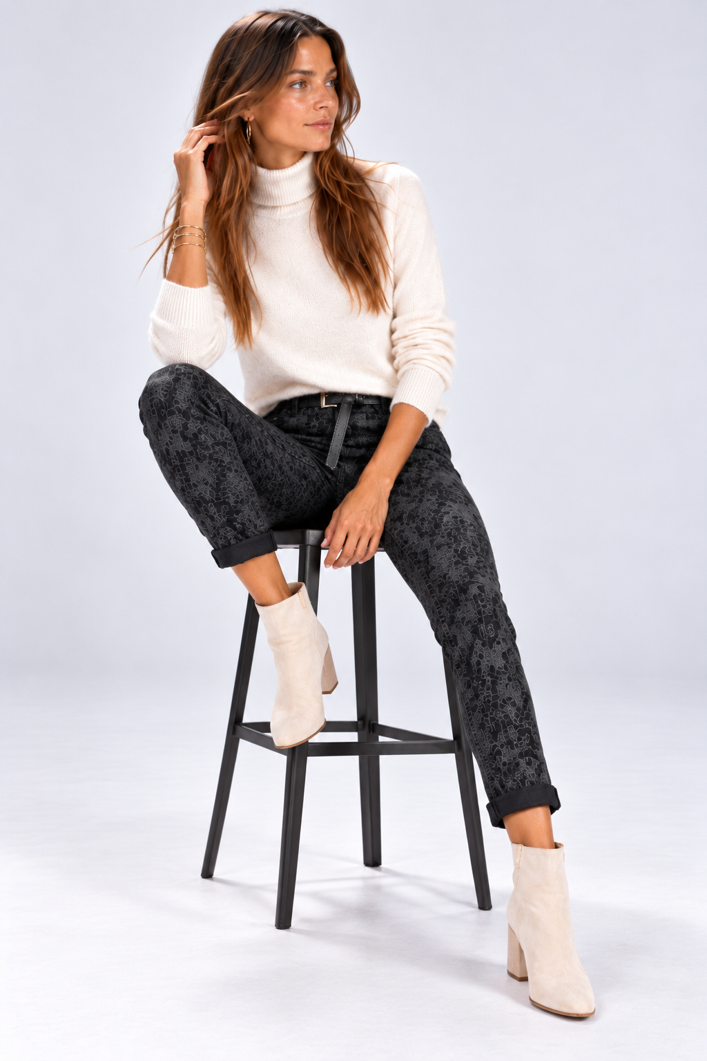 Pantalon femme imprimé avec ceinture