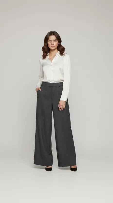 Pantalon wide leg à pinces rayé