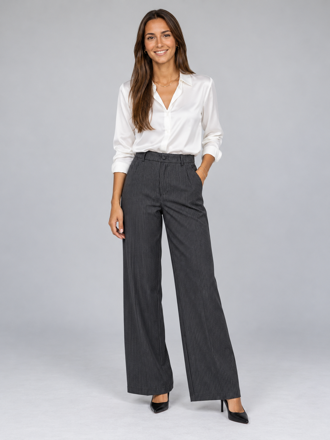 Striped pleated wide-leg trousers 