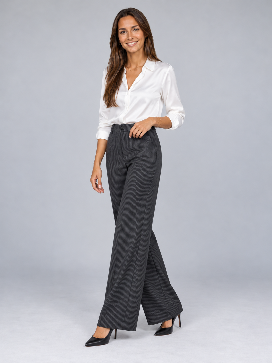 Striped pleated wide-leg trousers 