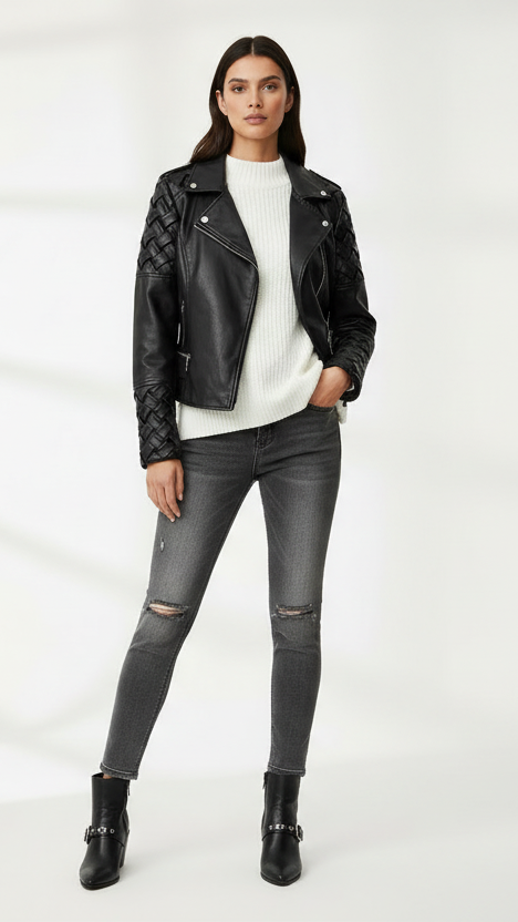 Blouson court style motard en simili NO AGE