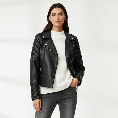 Blouson court style motard en simili NO AGE