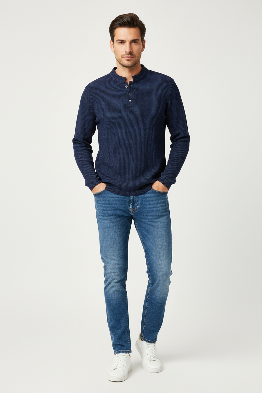 polo chne bleu col mao