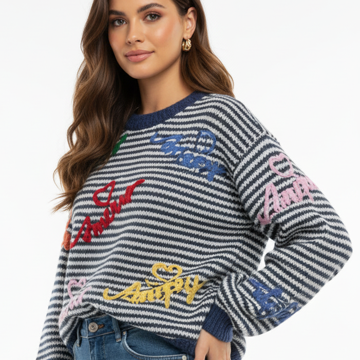 Pull femme à rayure ecriture - NO AGE Store