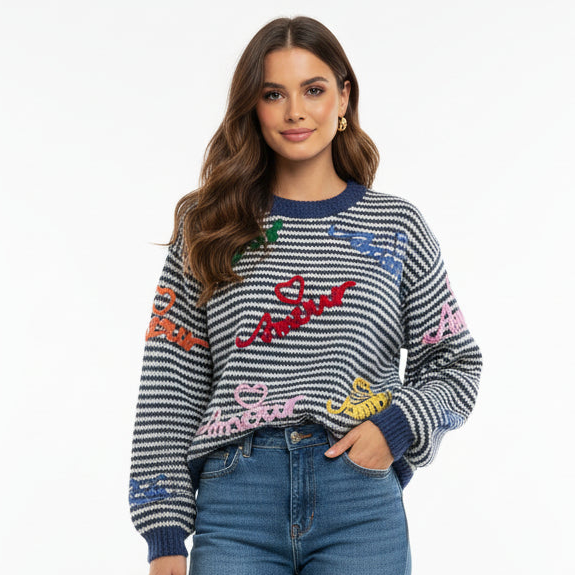 Pull femme à rayure ecriture - NO AGE Store