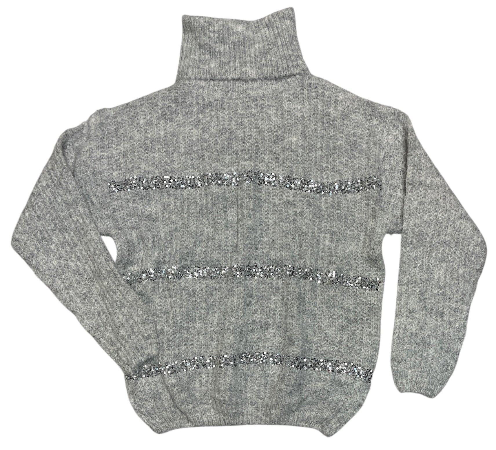 pull femme gris  col roulé avec paillette