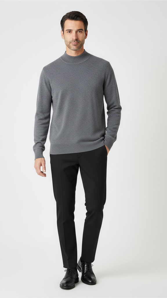 Pull homme uni col cheminé - GRIS - NO AGE NO AGE