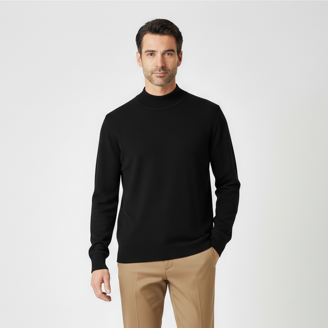 Pull homme uni col cheminé - NOIR - NO AGE NO AGE