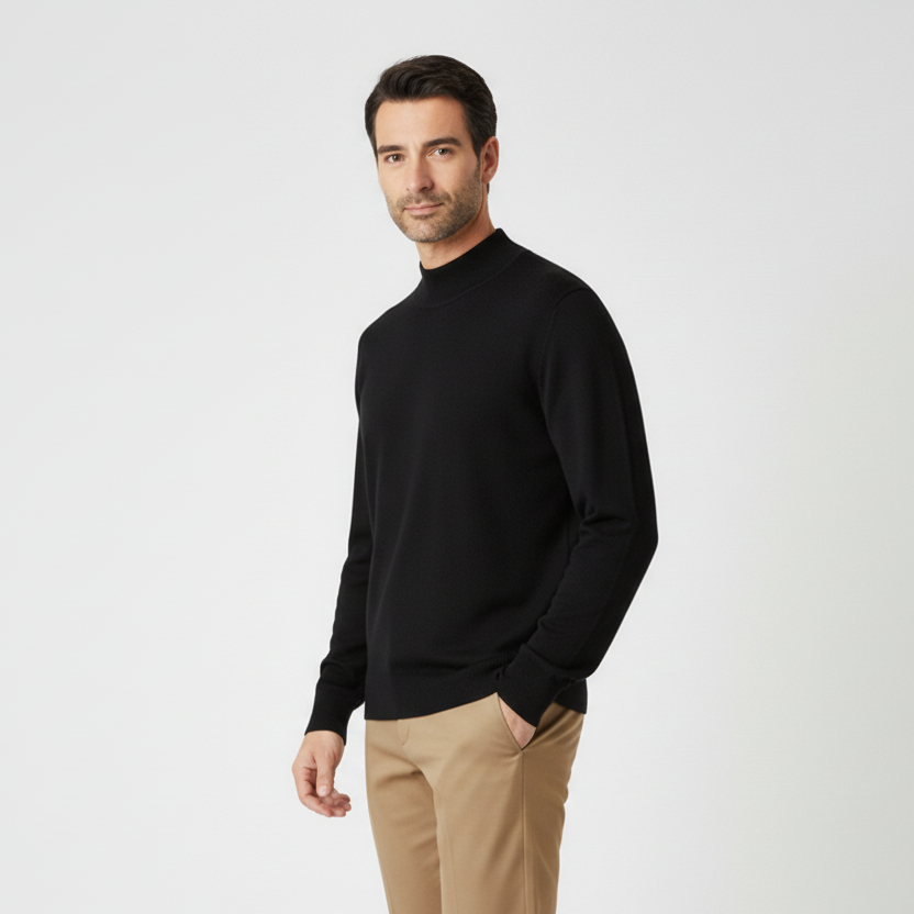 Pull homme uni col cheminé - NOIR - NO AGE NO AGE