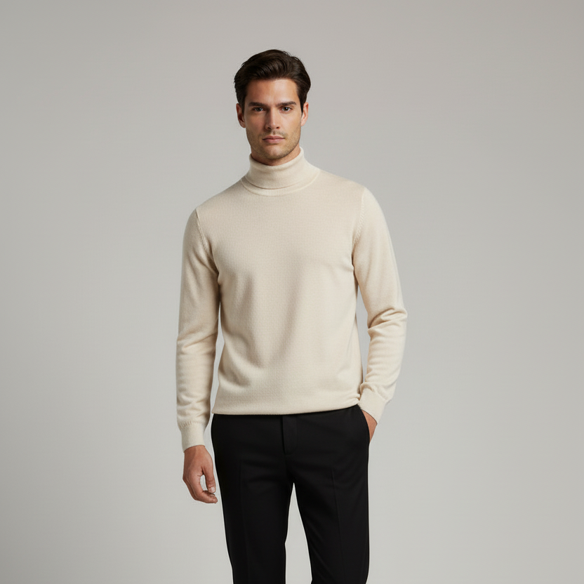 Pull homme uni col roulé - Ecru - NO AGE NO AGE