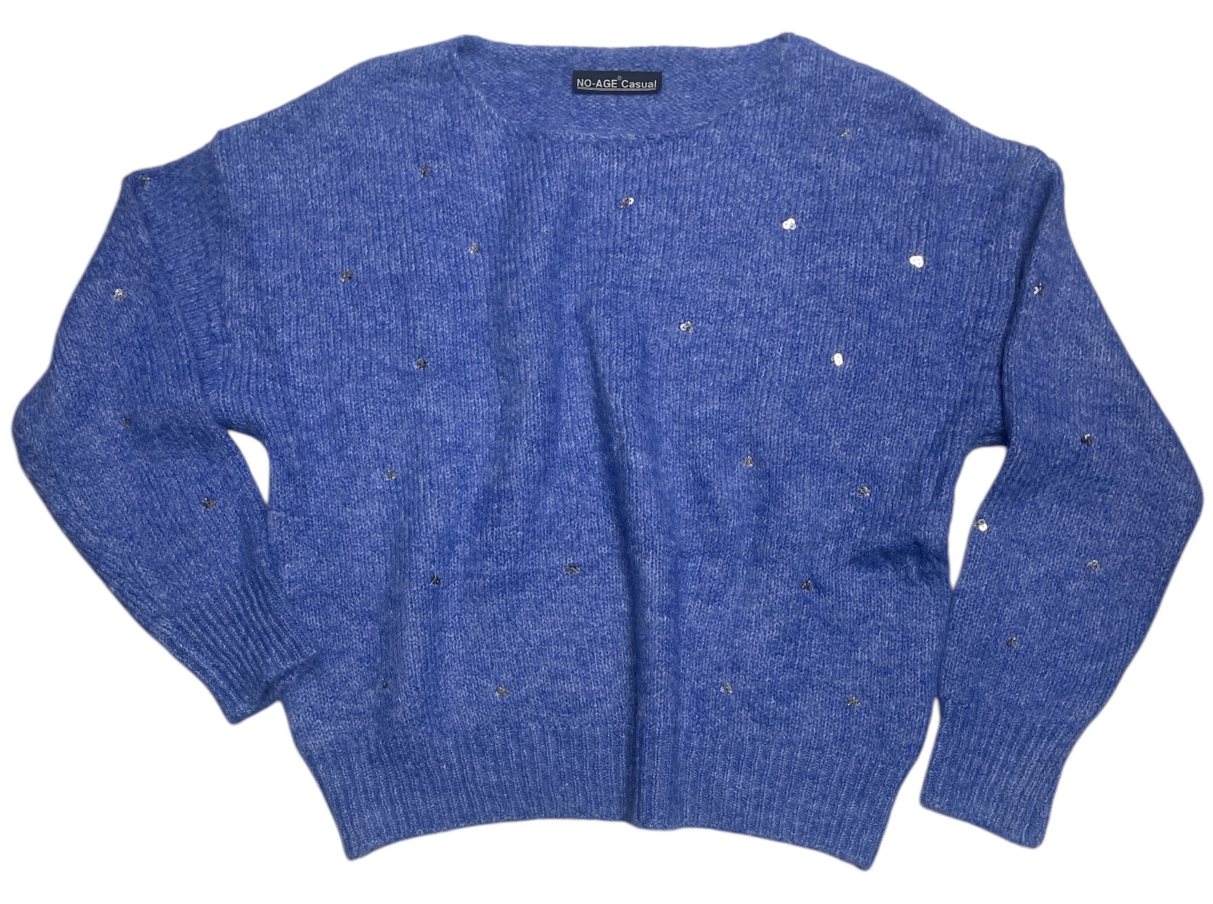 Pull fantaisie col rond bleu NO AGE