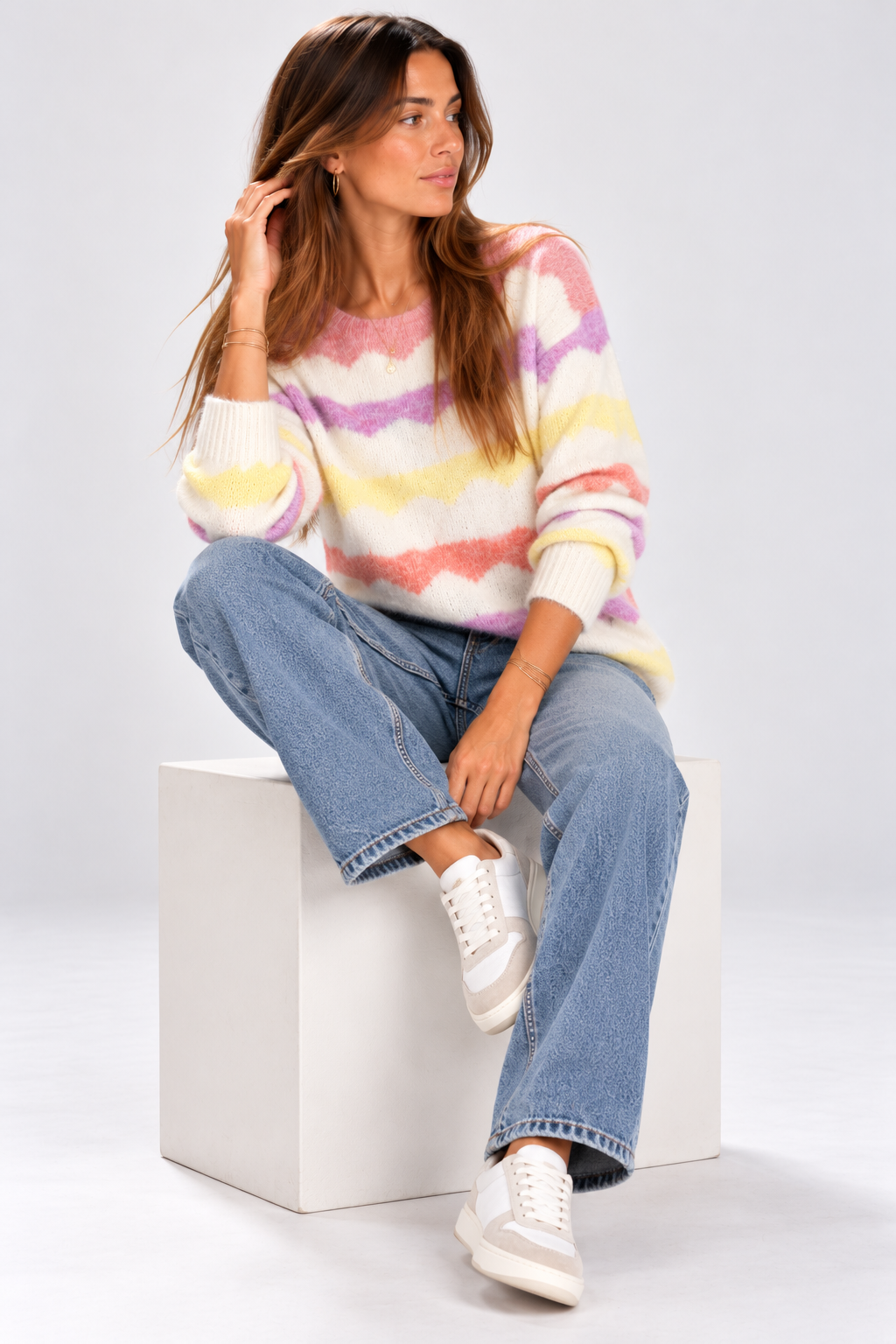 Pull femme pastel à rayure multicolor