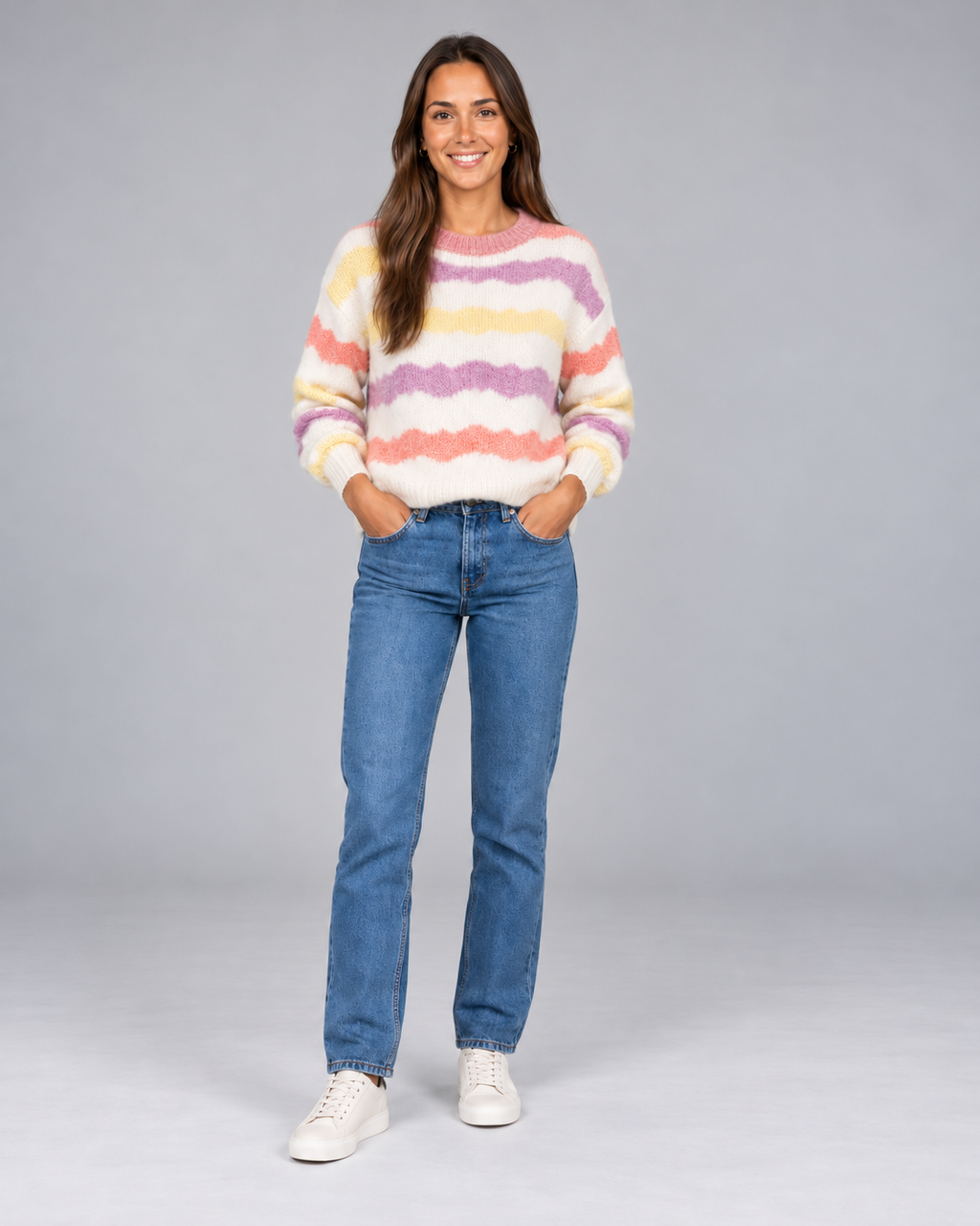 Pull femme pastel à rayure multicolor