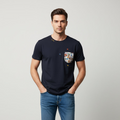 T-shirt homme noir à col rond avec poche de marque NO AGE, style décontracté et confortable.