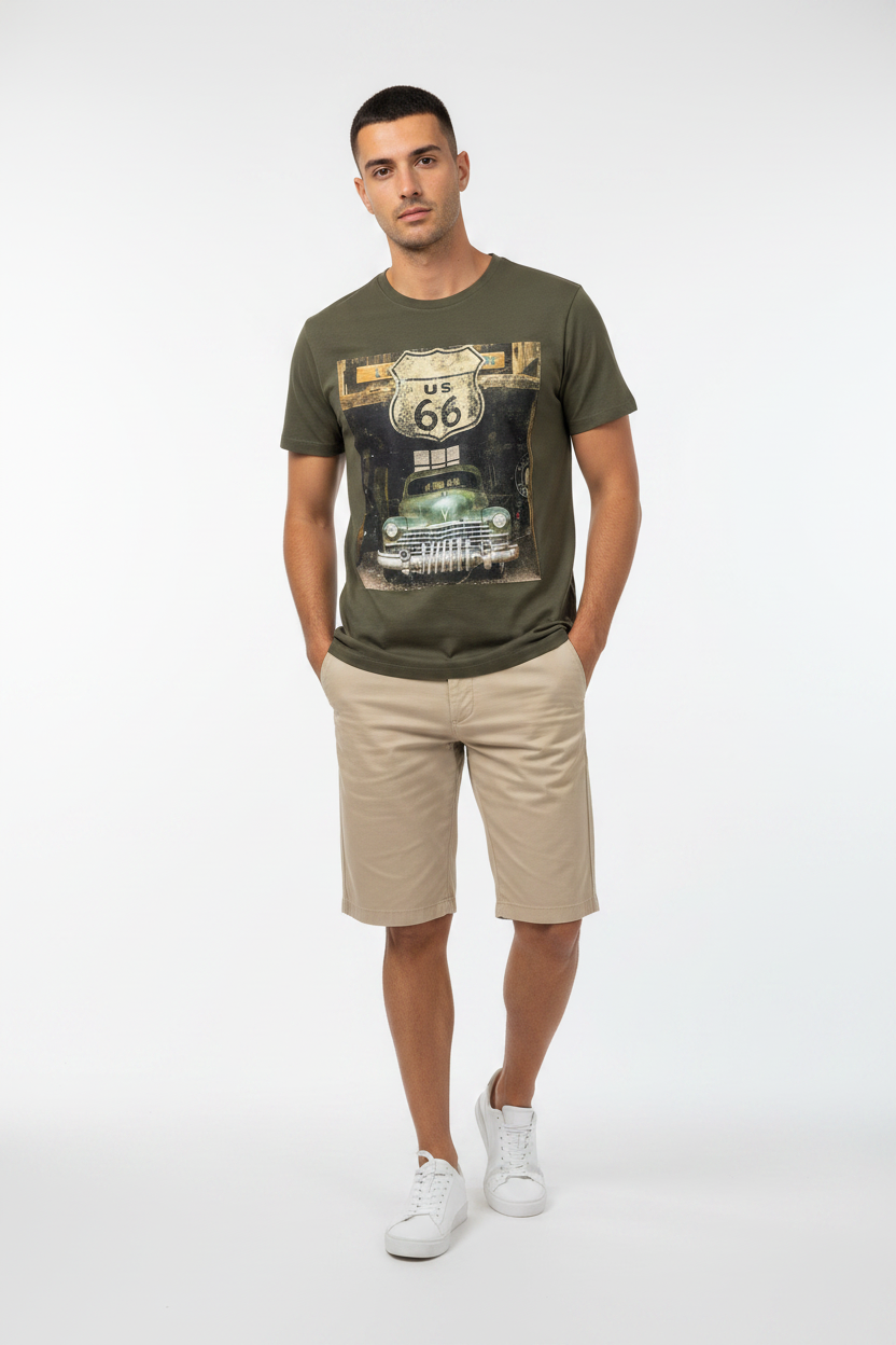 T-shirt homme à col rond 66 de NO AGE, tee-shirt classique en coton, vue de face avec design simple.