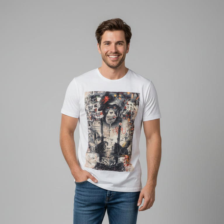 Regular fit NO AGE men's t-shirt in white with round collar, displayed on a plain background.