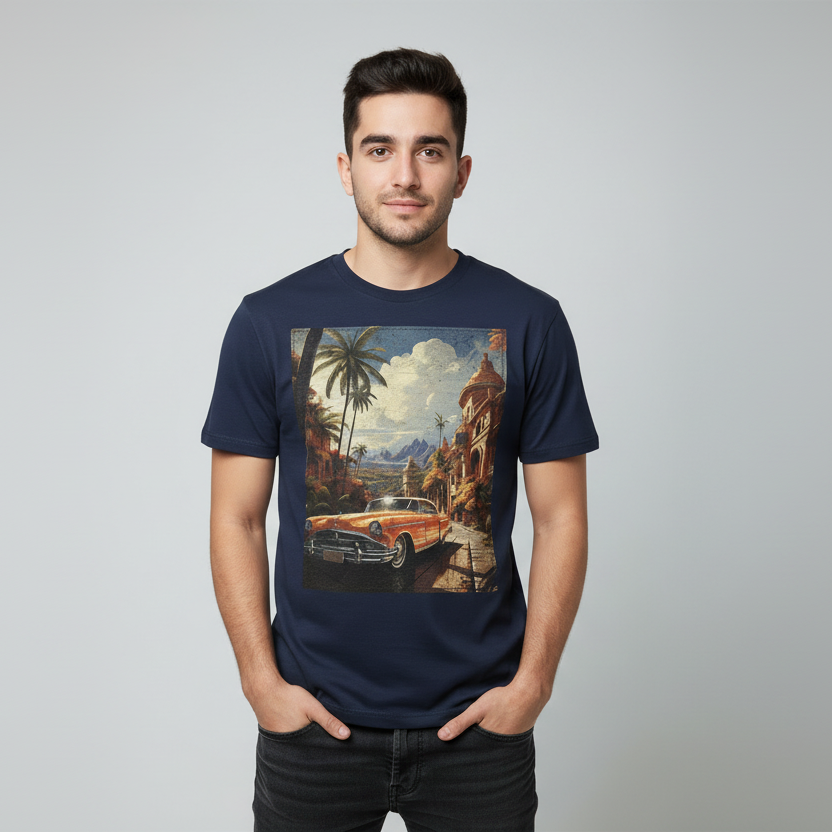 T-shirt regular col rond 100% coton - MARINE NO AGE