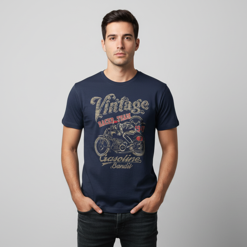 T-shirt regular col rond 100% coton - MARINE NO AGE
